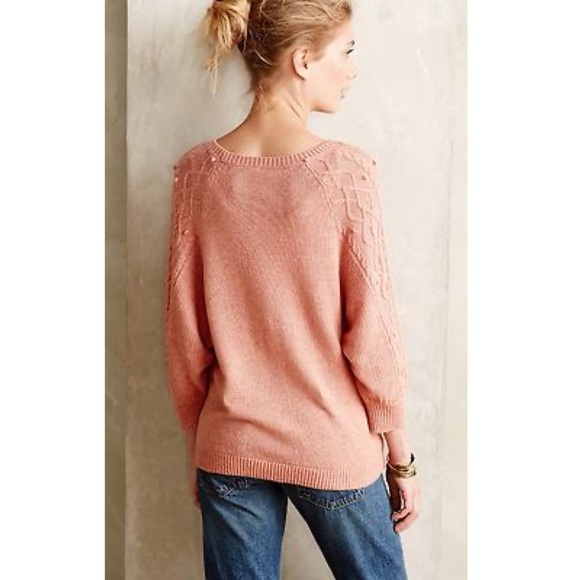 Anthropologie Moth Pink Cable Knit Icehouse Pullover Sweater Dolman Sleeve Boho - Picture 2 of 12